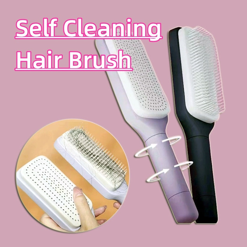 Effortless Hair Care: 4-in-1 Self-Cleaning Rotating Hairbrush