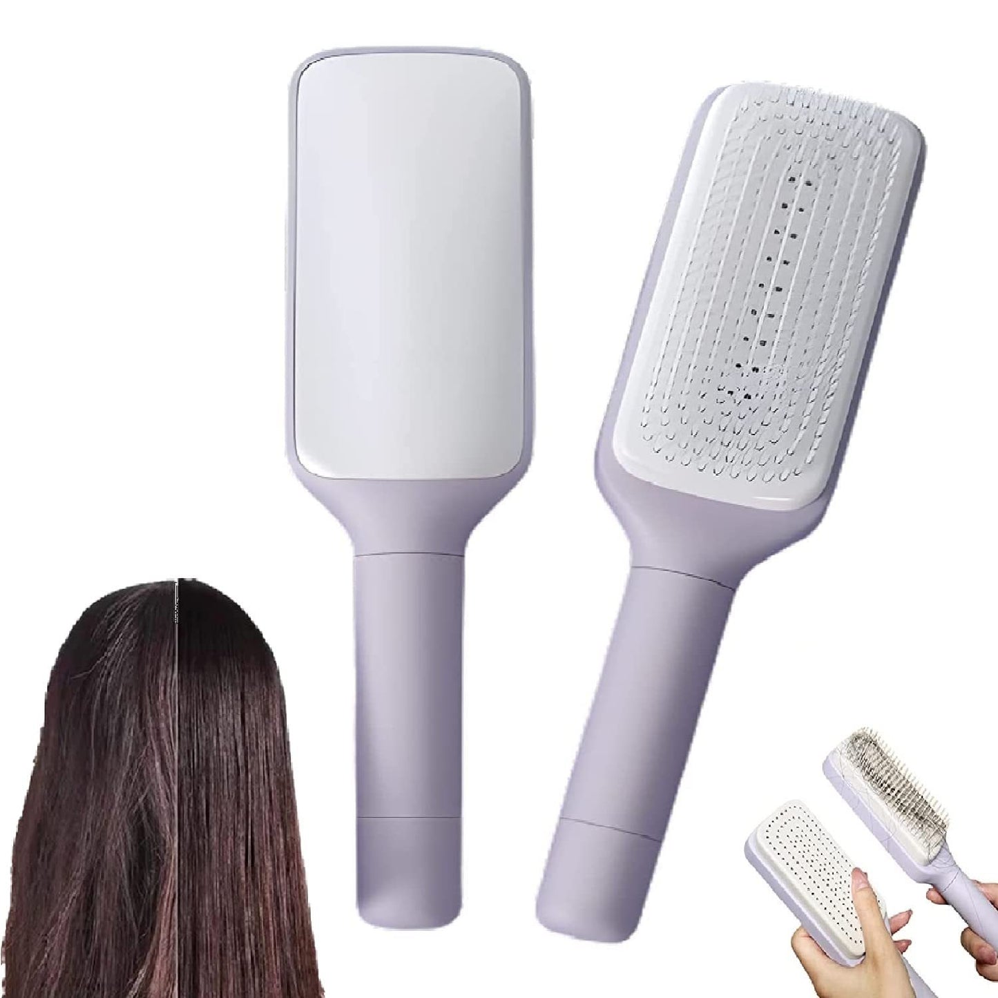 Effortless Hair Care: 4-in-1 Self-Cleaning Rotating Hairbrush