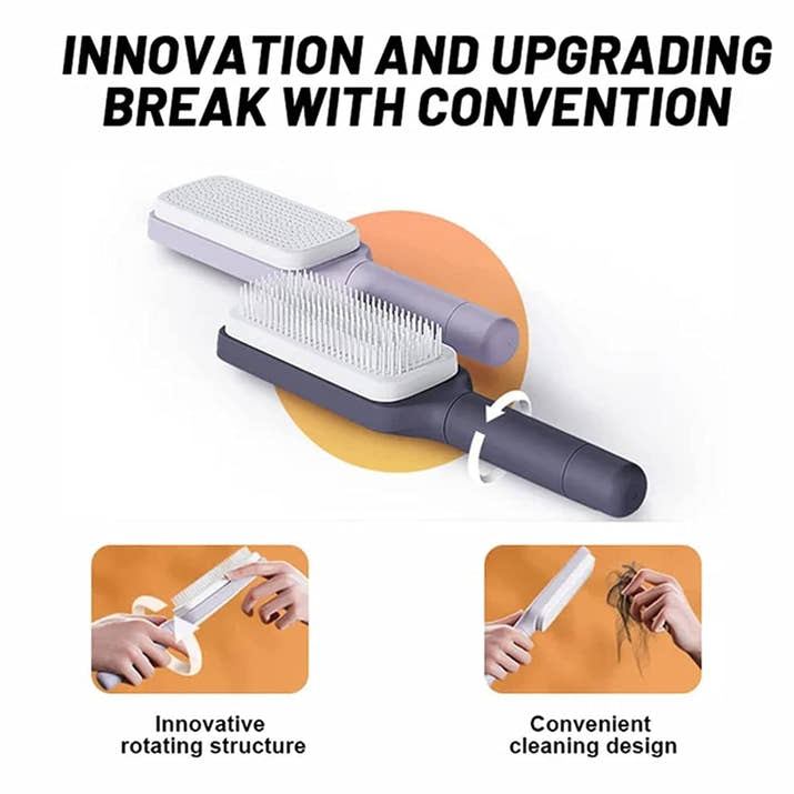 Effortless Hair Care: 4-in-1 Self-Cleaning Rotating Hairbrush